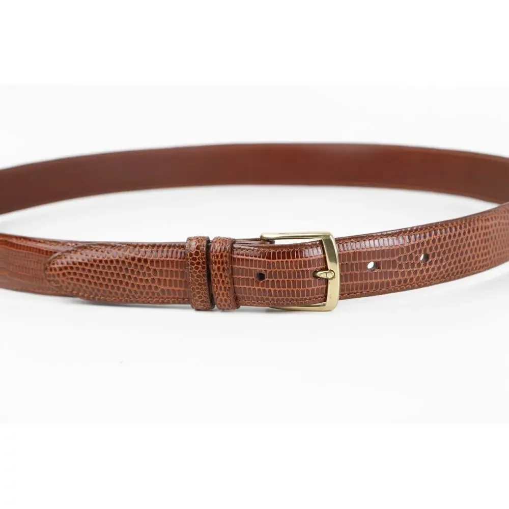 Coach Vintage Cognac Brown Lizard Embossed Leather Belt Brass Buckle Size 36 90